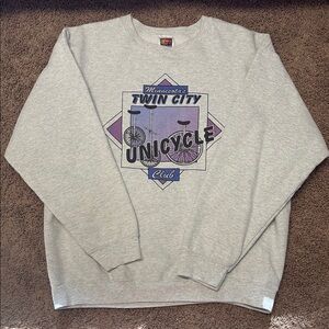 Gray and Purple Crewneck with Graphic Design